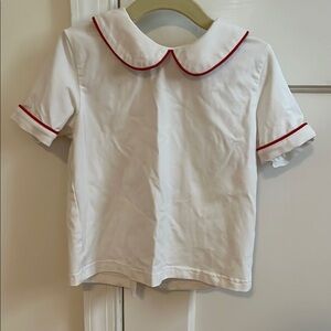 White Peter Pan Collar Blouse with Red Trim